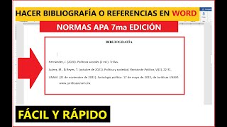 👨‍🏫✔CÓMO HACER LA BIBLIOGRAFÍA O REFERENCIAS EN WORD PASO A PASO  EJEMPLO  NORMAS APA 7° ED [upl. by Mick153]