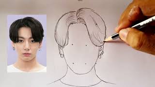 How to draw BTS Jungkook drawing 💜 [upl. by Llerrahs694]