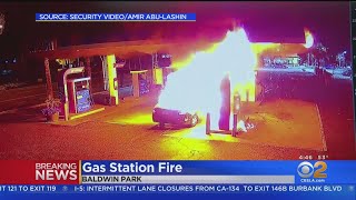 Car Fire Sets Baldwin Park Gas Station Ablaze [upl. by Nyleahcim]