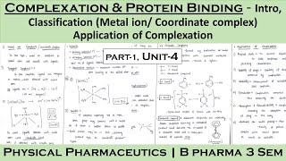 Complexation and protein binding  classification of complexation  Metal ion complex  Application [upl. by Derinna]