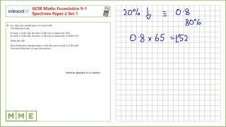 GCSE Maths EDEXCEL Specimen Set 1 Foundation Paper 2 Q11 Percentages [upl. by Enyluqcaj409]