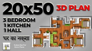 3 Bedroom 1 Kitchen 1 Hall  3 Bedroom House Design Ideas  20x50 3BHK Flat [upl. by Dauf207]