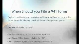 Tax Form 941 Instructions Filing Requirements  Video [upl. by Gonyea930]