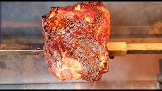 Lamb on Rotisserie BBQ braai Cooking lamb on spit braai recipe  Arusha Dasrath [upl. by Shriver]