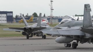 Two RCAF CF18 Hornets LOUD Startup Taxi and Takeoff from Calgary Airport ᴴᴰ [upl. by Ahsemrac312]