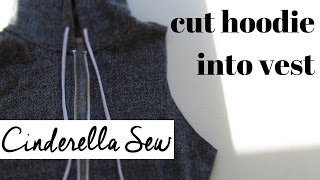 How to cut a hoodie into a vest  Cut the arms off a sweater  DIY hoody refashion tutorial [upl. by Arlena]