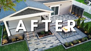 MODERN BACKYARD TIME LAPSE Covered Deck Paver Patio and Fire Pit Backyard Makeover Ideas [upl. by Matland674]