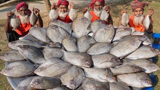 Black Pomfret Fish Recipe  Grandpa Cooking Expensive Chanda Fish Curry  Food For Special People [upl. by Asila]