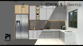 How to design Kitchen room  Sketchup tutorial  Vray 5 Sketchup interior  Pixologic Interior [upl. by Enailil]