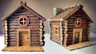 DIY Mini Log Cabin  How to make Miniature House From Cardboard and Old Magazines  DIY Mini House [upl. by Nwahsit]