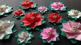 クリスマス折り紙 ポインセチア 立体 折り方2 Origami Christmas Poinsettia tutorial（niceno1） [upl. by Aleunam757]