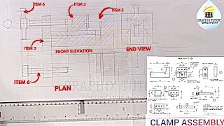 CLAMP DETAILS ASSEMBLY IN MACHINE DRAWING ENGINEERING DRAWING [upl. by Urian668]