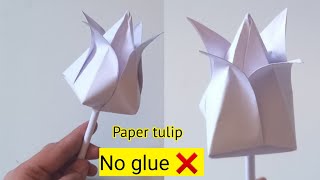 How to make paper tulipEasy origami tulipDIY tulip flowerNo glue paper craft [upl. by Crysta]