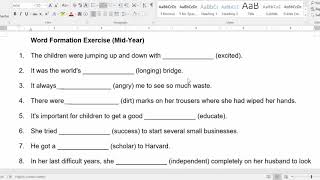 Word Formation Midyear Exam Extra Exercise answer amp explanation [upl. by Mayhs]