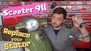 Scooter 911 How to replace a stator with OR WITHOUT special tools [upl. by Avilla670]