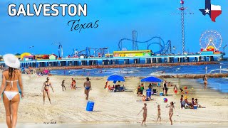 Walking in Galveston Beach in Galveston Texas USA South of Houston  Beach Waves Sounds [upl. by Thetis]