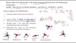 VSEPR Theory and Molecular Geometry  BF3 CH2O HCN BeCl2 CH2Cl2 SOCl2 SO2 [upl. by Nap]