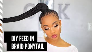 Feed in Braids Ponytail Made EASY Ft Outres Pretty Quick Wrap Pony [upl. by Xet]