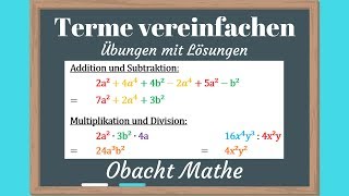 Terme vereinfachen  Übungen mit Lösungen  Addition Subtraktion Multiplikation Division von Termen [upl. by Seften]