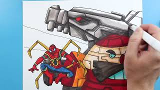 How to Draw IRON SPIDER EGGMAN MECH AND MECHAGODZILLA [upl. by Milburt]