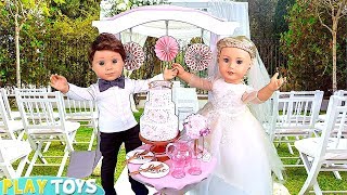 American Girl Doll Spa Day for her Wedding Party  PLAY DOLLS explore family traditions [upl. by Innep]