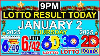 Lotto Result Today 9pm January 2 2025 PCSO [upl. by Vassell]