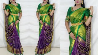 Festival Saree Draping StyleSaree wearing new elegant way to look More beautifulSaundaryaa [upl. by Tut192]