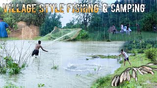 Group Camping and Fishing in Heavy Rain  Flood in Our Village [upl. by Bili108]