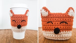 How to Crochet Fox Coffee Cozy Coffee Sleeve  Mug Cozy [upl. by Noah691]