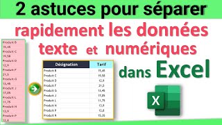 Astuces pour séparer les données texte et numériques figurant dans une même colonne dans Excel 👍 [upl. by Hsatan497]