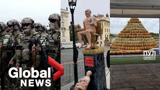 Putin turns 70 Military ceremony mocking statues and melons mark Russian presidents birthday [upl. by Donatelli]