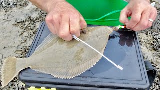 How to safely un hook deep hooked Flatfish  Flounder Dab Plaice Fluke SUPER CHEAP EASY HOMEMADE [upl. by Publius]