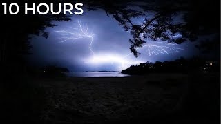 Lightning Storm amp Heavy Thunder at the Beach  Ocean Waves amp Gentle Rain Sounds for Sleep amp Insomnia [upl. by Virgil]