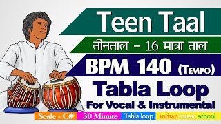 Teen Taal Loop BPM 140 Tempo  30 मिनट तीन ताल तबला  Non Stop Tabla  Teentaal Tabla 16 Matra Taal [upl. by Zarihs]