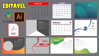 Calendário 2024 editavel para CorelDRAW Adobe Illustrator e em PDF [upl. by Epoh]