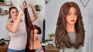 LONG HAIR  CURTAIN BANG TUTORIAL  LAYERS  FACE FRAMING  HOW TO [upl. by Normand]