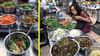 Eating Bibimbap at Gwangjang Market amp Other Korean Street Food [upl. by Anilatak]