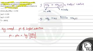 A litre of buffer solution contains 01 mole of each ofampnbspNH3 and NH4Cl On the addition of 0 [upl. by Saied]