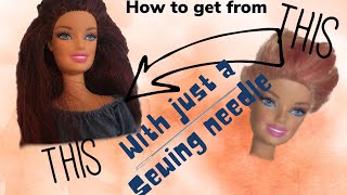 How to reroot dolls hair with a sewing needle [upl. by Suivatra]