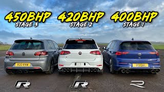 GOLF R EVOLUTION 450HP MK6 R vs 420HP MK7 R vs 400HP MK8 R [upl. by Aicirt]