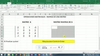 Tutorial Excel 2016 Matriz Inversa [upl. by Seek]