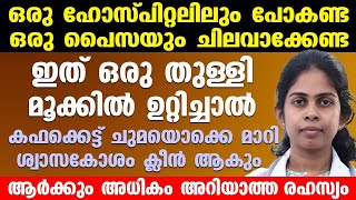 ഇത് ഒരു തുള്ളി മൂക്കിൽ ഉറ്റിച്ചാൽ മതി കഫകെട്ട് ചുമ മാറാൻ  kapakett chuma maran malayalam Dr Bhagya [upl. by Rebliw747]