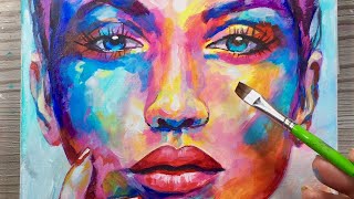 How To Use Abstract Colours  PAINTING  Acrylic on Canvas  PORTRAIT [upl. by Yelnikcm807]