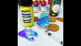 How to make a badge reel with acrylic blanks mixing glitter with UV resin [upl. by Leoline]