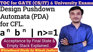 Pushdown Automata for an bn  PDA for anbn  Theory of computation in hindi [upl. by Nessej947]