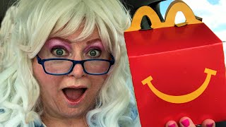 McDonalds Happy Meal Cheeseburger Fries Drive Thru with Granny McDonalds [upl. by Nue]