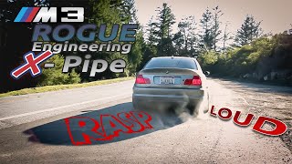 BMW E46 M3 Full Exhaust with Exhaust Valve sound clips  Rogue Engineering XPipe and Race Muffler [upl. by Ymerrej]