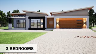 3 Bedroom plan  Butterfly roof house Design  19mx17m [upl. by Cailly]