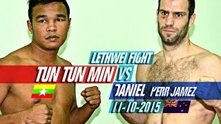 Tun Tun Min Vs Daniel Kerr New Zealand Myanmar Lethwei Fight 2015 Lekkha Moun Burmese Boxing [upl. by Gelasias496]