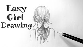 How to draw a girl easy back side view Pencil sketch Drawing of a girl easy with beautiful hairstyle [upl. by Thorin]